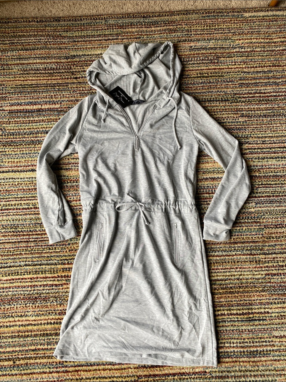Brigitte Brianna Essential Gray Hooded Drawstring Women's Dress